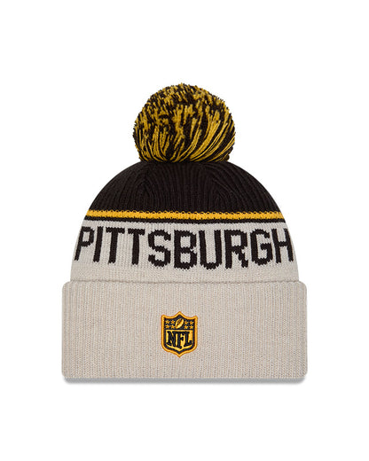 Pittsburgh Steelers 2024 New Era NFL Sideline Historic Cuffed Pom Knit - Cream