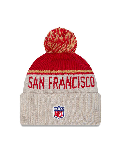 San Francisco 49ers 2024 New Era NFL Sideline Historic Cuffed Pom Knit - Cream