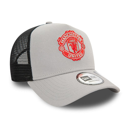 Manchester United Football Club  Red Logo Grey / Black Trucker New Era Adjustable Hat