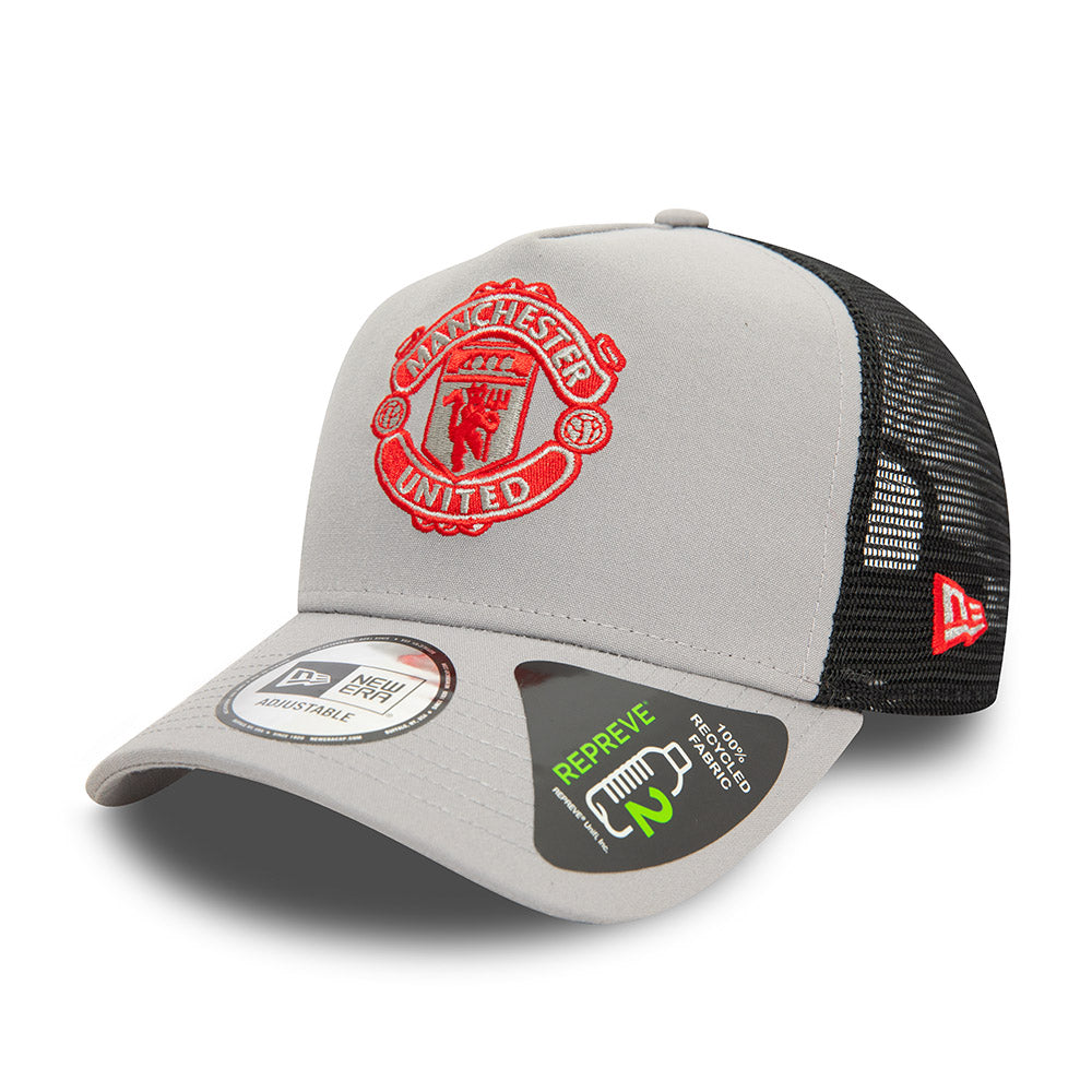 Manchester United Football Club  Red Logo Grey / Black Trucker New Era Adjustable Hat