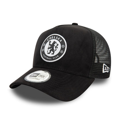 Chelsea Football Club White Logo Suede Black Trucker New Era Adjustable Hat