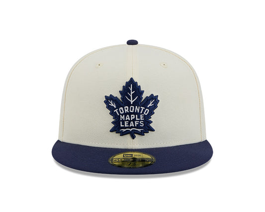 Toronto Maple Leafs New Era Basic Chrome 2-tone 59FIFTY Fitted Hat - Cream/Navy