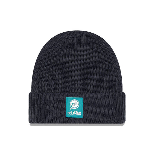 Miami Dolphins Retro New Era Charcoal 2025 Sideline Cold Weather Cuffed Knit Toque