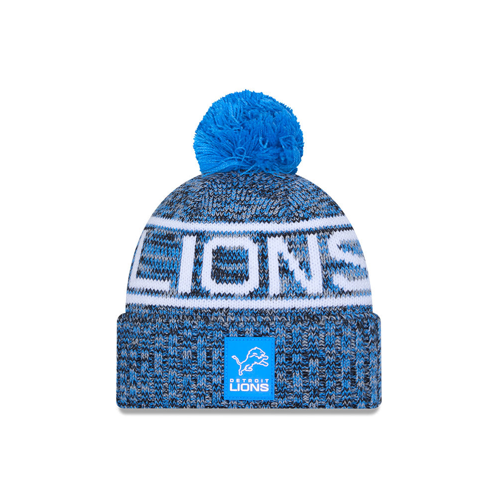 Detroit Lions New Era 2025 Sideline Cold Weather Cuffed Knit Hat with Pom