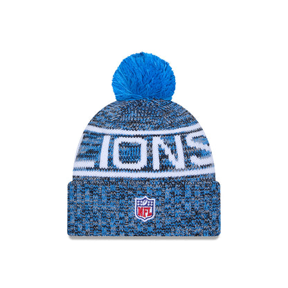 Detroit Lions New Era 2025 Sideline Cold Weather Cuffed Knit Hat with Pom