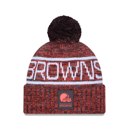 Cleveland Browns New Era 2025 Sideline Cold Weather Cuffed Knit Hat with Pom
