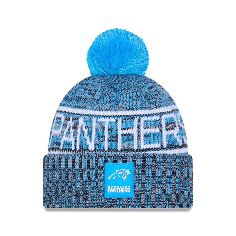 Carolina Panthers New Era 2025 Sideline Cold Weather Cuffed Knit Hat with Pom