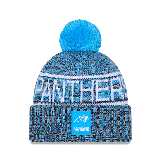 Carolina Panthers New Era 2025 Sideline Cold Weather Cuffed Knit Hat with Pom