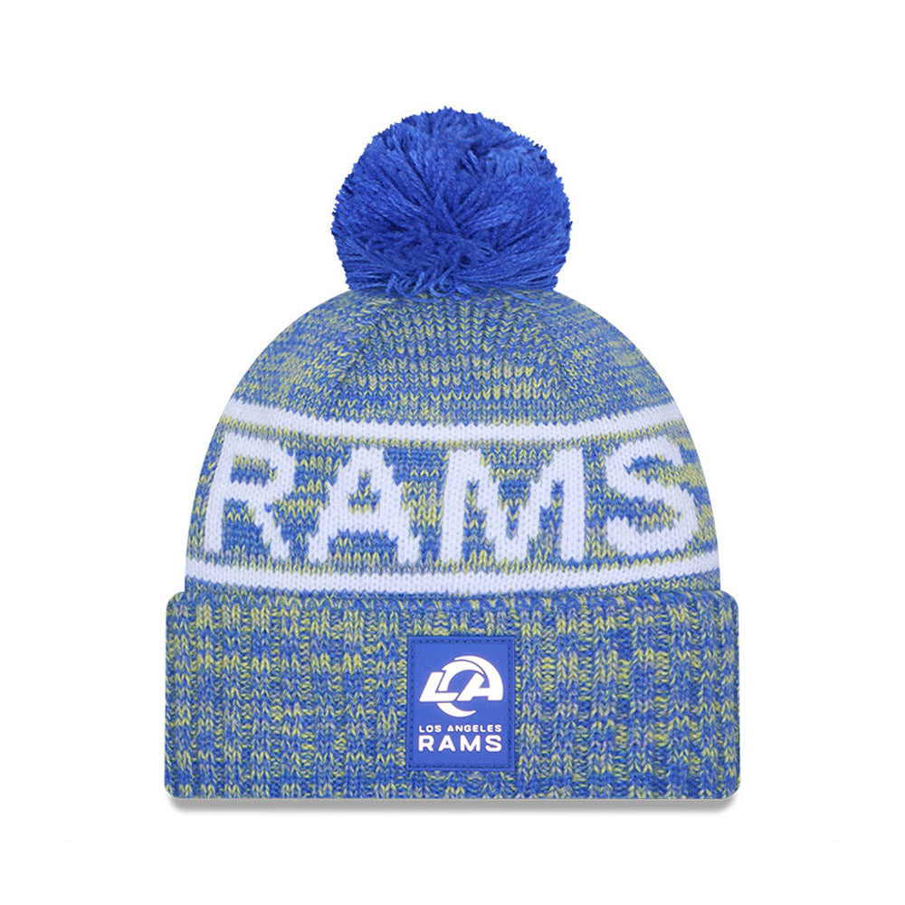 Los Angeles Rams New Era 2025 Sideline Cold Weather Cuffed Knit Hat with Pom