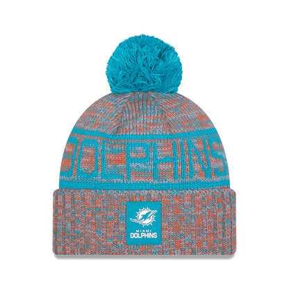 Miami Dolphins New Era 2025 Sideline Cold Weather Cuffed Knit Hat with Pom