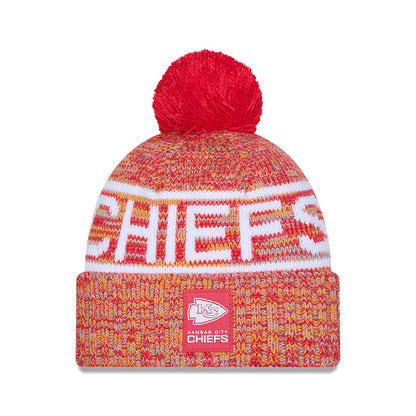 Kansas City Chiefs New Era 2025 Sideline Cold Weather Cuffed Knit Hat with Pom