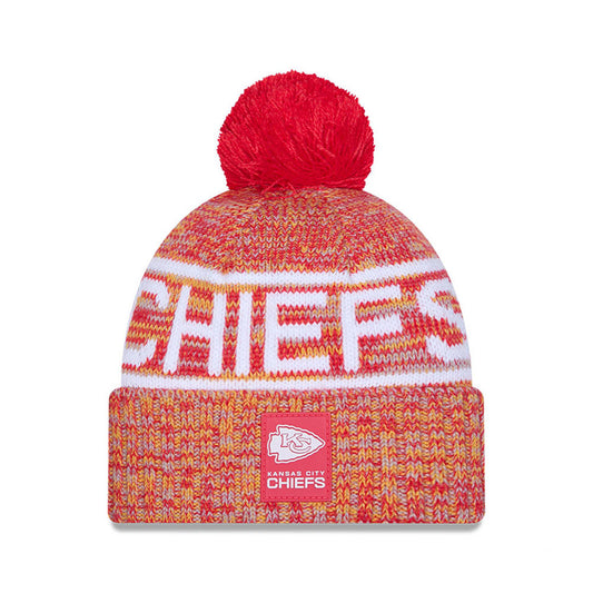 Kansas City Chiefs New Era 2025 Sideline Cold Weather Cuffed Knit Hat with Pom