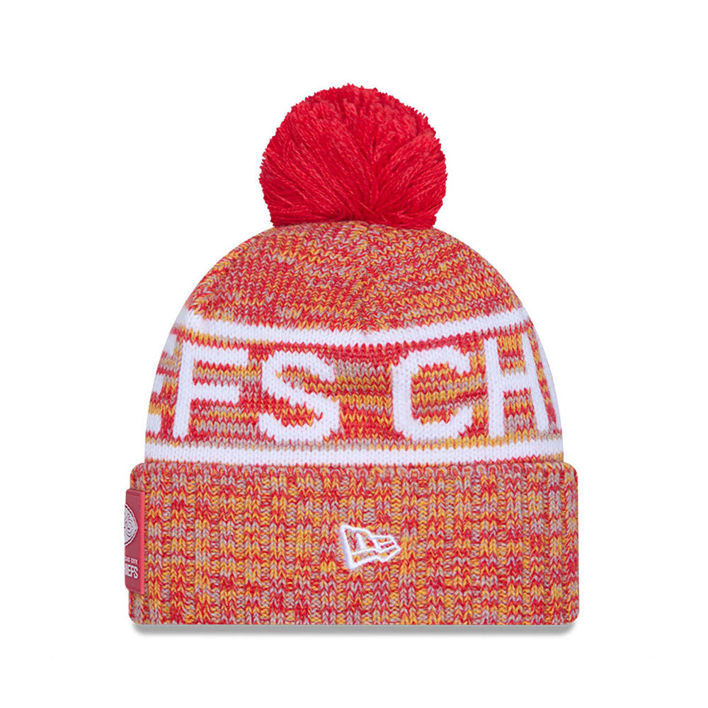Kansas City Chiefs New Era 2025 Sideline Cold Weather Cuffed Knit Hat with Pom