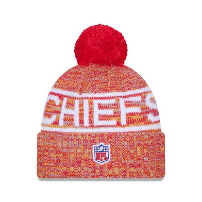 Kansas City Chiefs New Era 2025 Sideline Cold Weather Cuffed Knit Hat with Pom