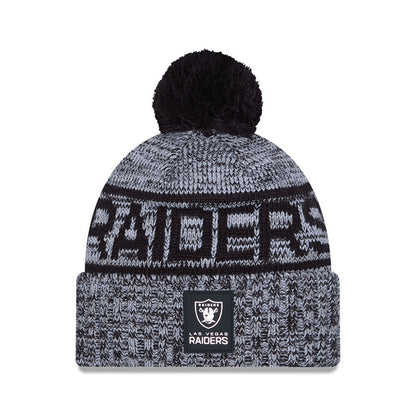 Las Vegas Raiders New Era 2025 Sideline Cold Weather Cuffed Knit Hat with Pom