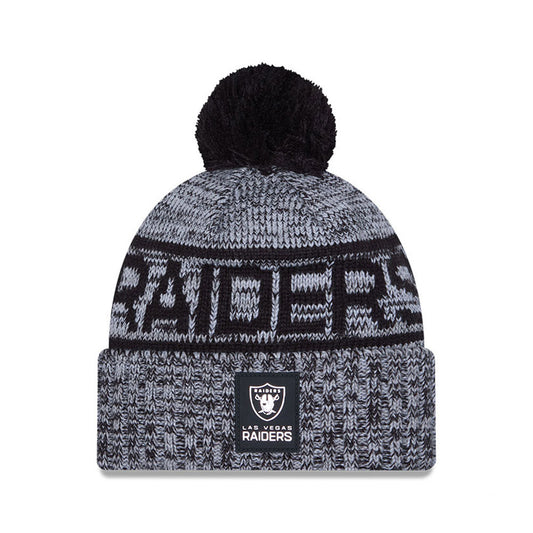Las Vegas Raiders New Era 2025 Sideline Cold Weather Cuffed Knit Hat with Pom