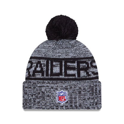Las Vegas Raiders New Era 2025 Sideline Cold Weather Cuffed Knit Hat with Pom