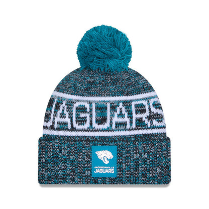 Jacksonville Jaguars New Era 2025 Sideline Cold Weather Cuffed Knit Hat with Pom
