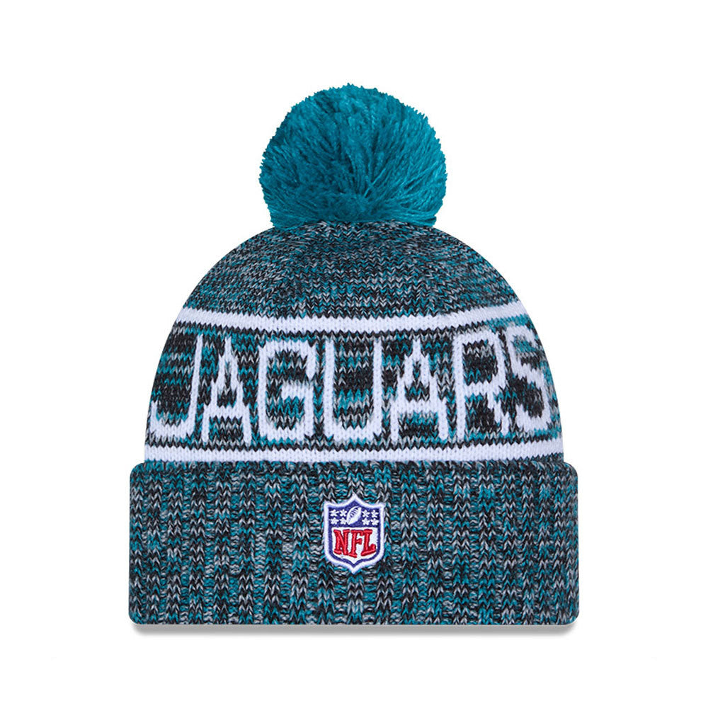 Jacksonville Jaguars New Era 2025 Sideline Cold Weather Cuffed Knit Hat with Pom