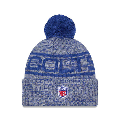 Indianapolis Colts New Era 2025 Sideline Cold Weather Cuffed Knit Hat with Pom