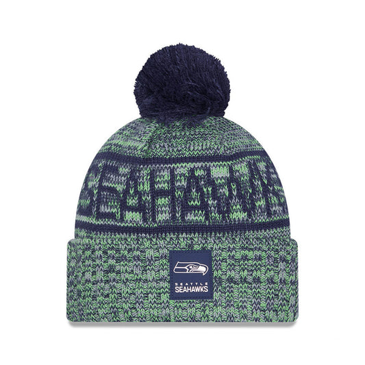 Seattle Seahawks New Era 2025 Sideline Cold Weather Cuffed Knit Hat with Pom