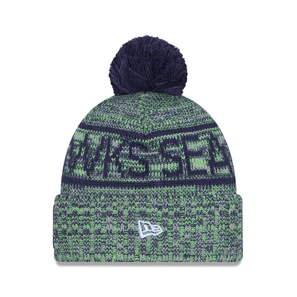 Seattle Seahawks New Era 2025 Sideline Cold Weather Cuffed Knit Hat with Pom