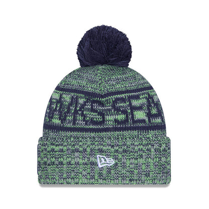 Seattle Seahawks New Era 2025 Sideline Cold Weather Cuffed Knit Hat with Pom