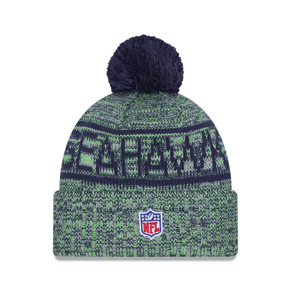 Seattle Seahawks New Era 2025 Sideline Cold Weather Cuffed Knit Hat with Pom