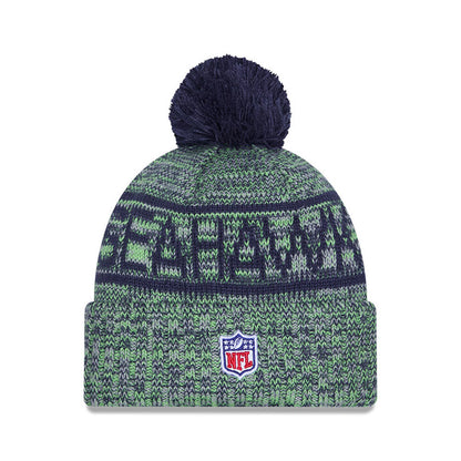 Seattle Seahawks New Era 2025 Sideline Cold Weather Cuffed Knit Hat with Pom