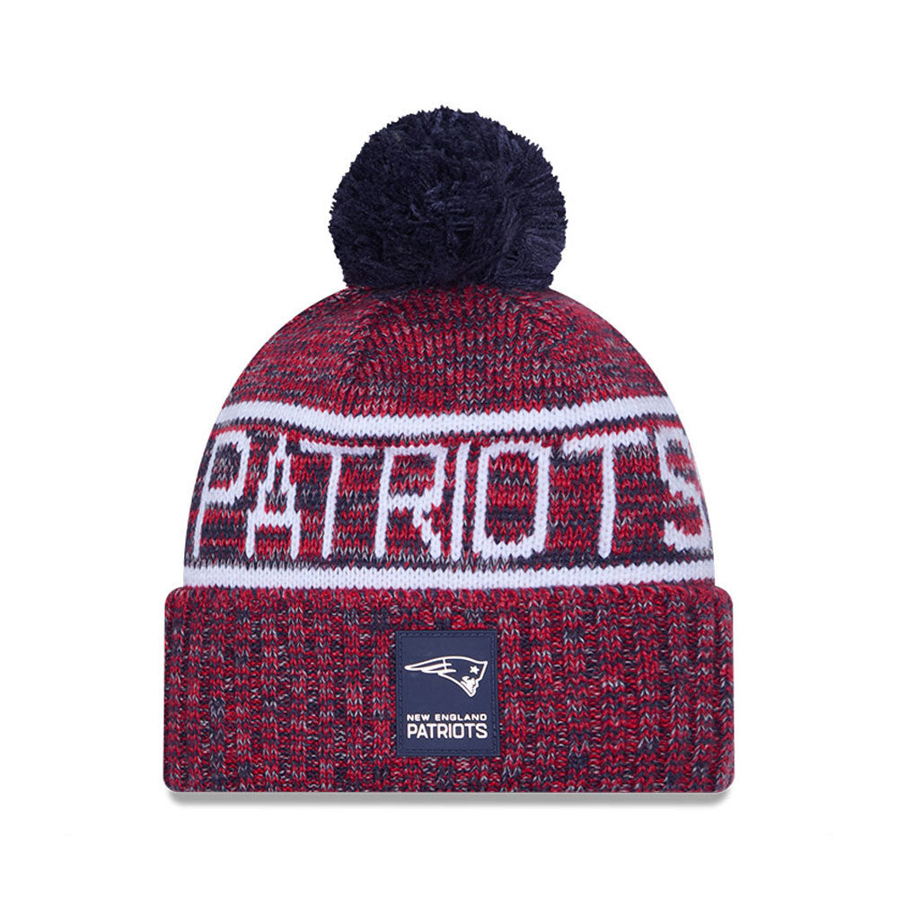 New England Patriots New Era 2025 Sideline Cold Weather Cuffed Knit Hat with Pom