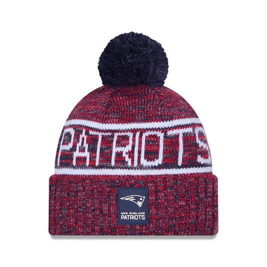 New England Patriots New Era 2025 Sideline Cold Weather Cuffed Knit Hat with Pom