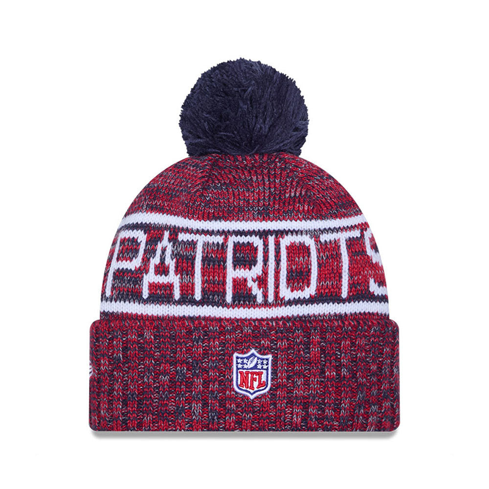 New England Patriots New Era 2025 Sideline Cold Weather Cuffed Knit Hat with Pom