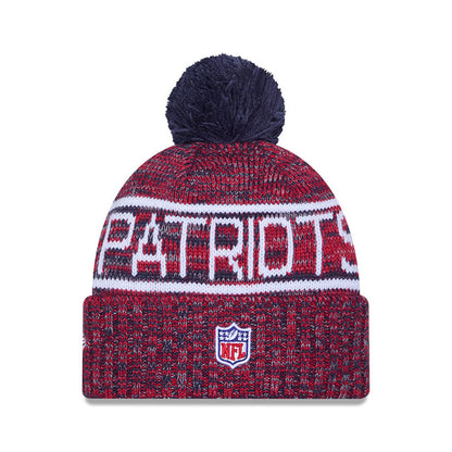 New England Patriots New Era 2025 Sideline Cold Weather Cuffed Knit Hat with Pom