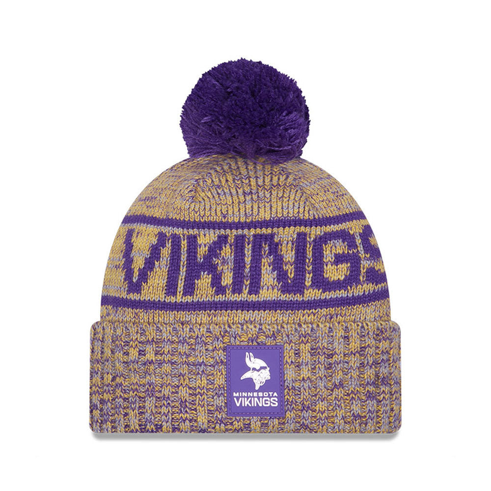 Minnesota Vikings New Era 2025 Sideline Cold Weather Cuffed Knit Hat with Pom