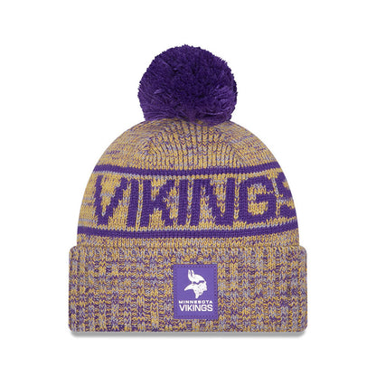 Minnesota Vikings New Era 2025 Sideline Cold Weather Cuffed Knit Hat with Pom