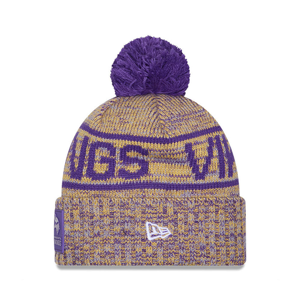 Minnesota Vikings New Era 2025 Sideline Cold Weather Cuffed Knit Hat with Pom