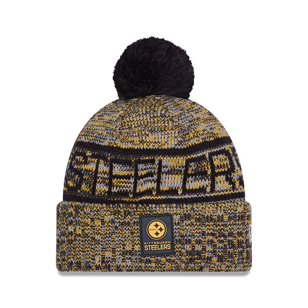 Pittsburgh Steelers New Era 2025 Sideline Cold Weather Cuffed Knit Hat with Pom