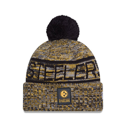 Pittsburgh Steelers New Era 2025 Sideline Cold Weather Cuffed Knit Hat with Pom