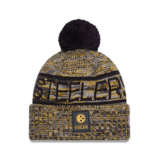 Pittsburgh Steelers New Era 2025 Sideline Cold Weather Cuffed Knit Hat with Pom