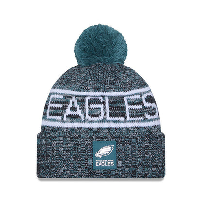 Philadelphia Eagles New Era 2025 Sideline Cold Weather Cuffed Knit Hat with Pom