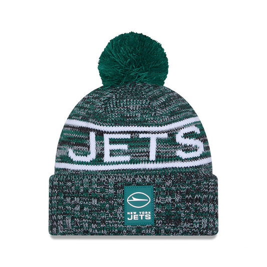 New York Jets New Era 2025 Sideline Cold Weather Cuffed Knit Hat with Pom