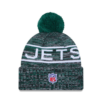 New York Jets New Era 2025 Sideline Cold Weather Cuffed Knit Hat with Pom