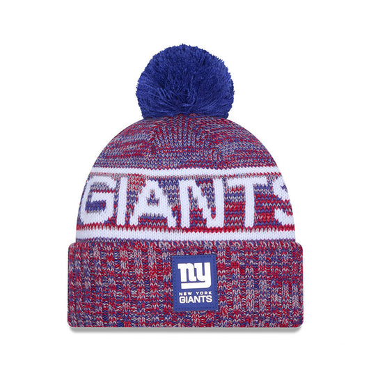New York Giants New Era 2025 Sideline Cold Weather Cuffed Knit Hat with Pom
