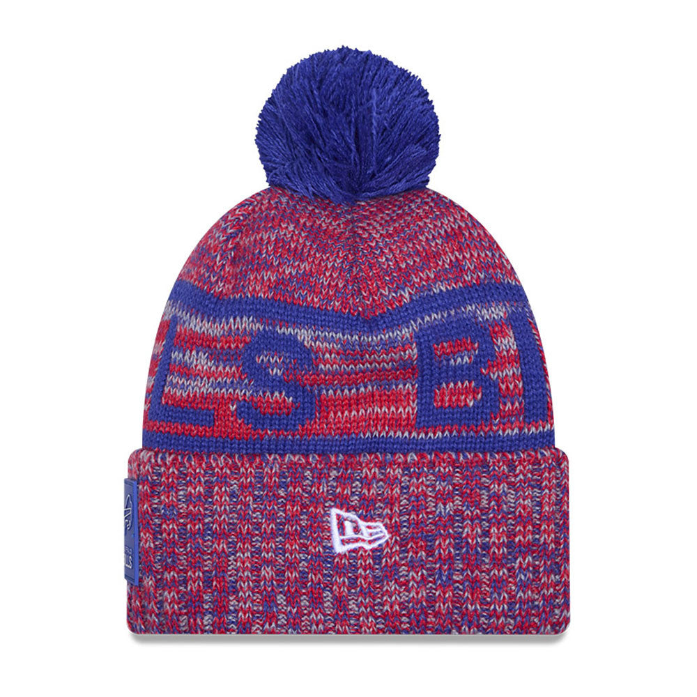 Buffalo Bills New Era 2025 Sideline Cold Weather Cuffed Knit Hat with Pom