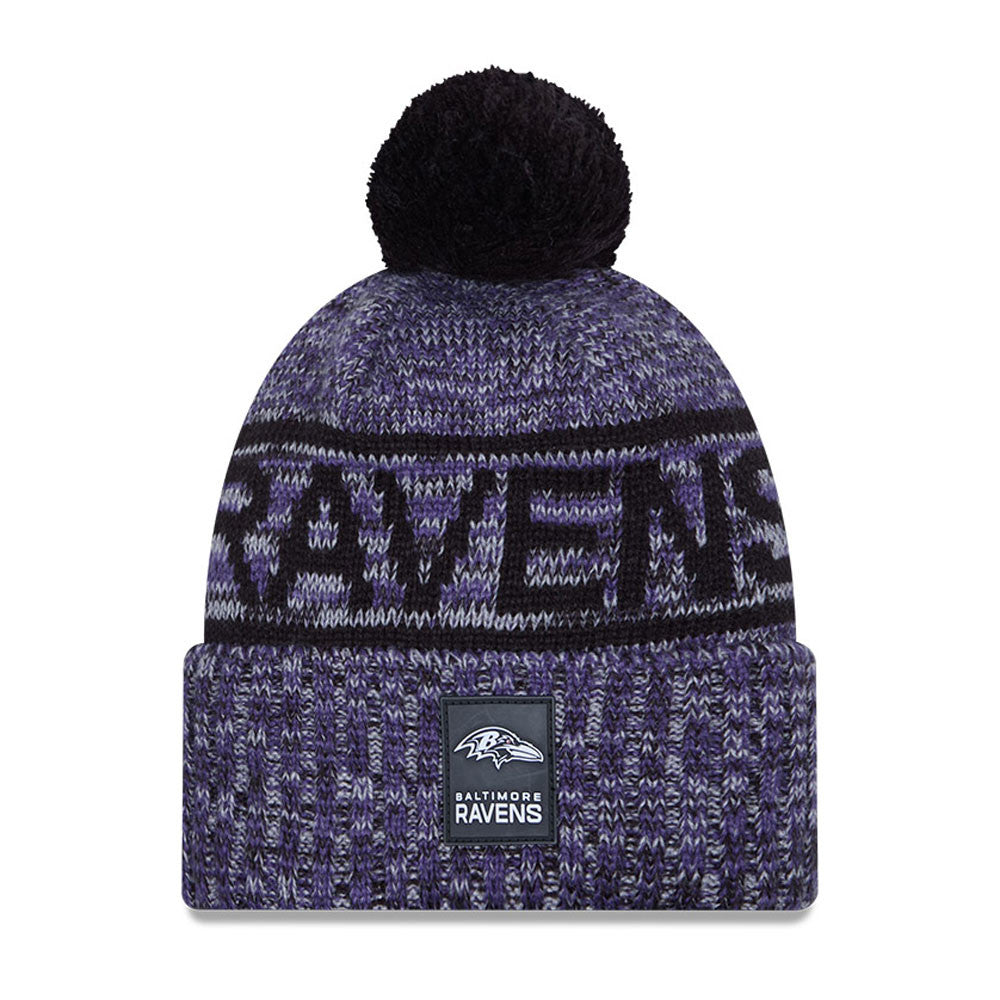 Baltimore Ravens New Era 2025 Sideline Cold Weather Cuffed Knit Hat with Pom