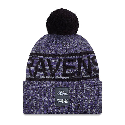 Baltimore Ravens New Era 2025 Sideline Cold Weather Cuffed Knit Hat with Pom