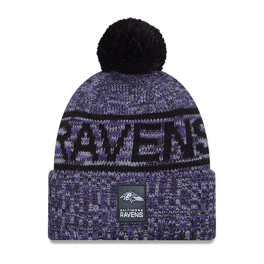 Baltimore Ravens New Era 2025 Sideline Cold Weather Cuffed Knit Hat with Pom
