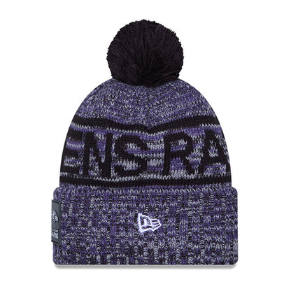 Baltimore Ravens New Era 2025 Sideline Cold Weather Cuffed Knit Hat with Pom