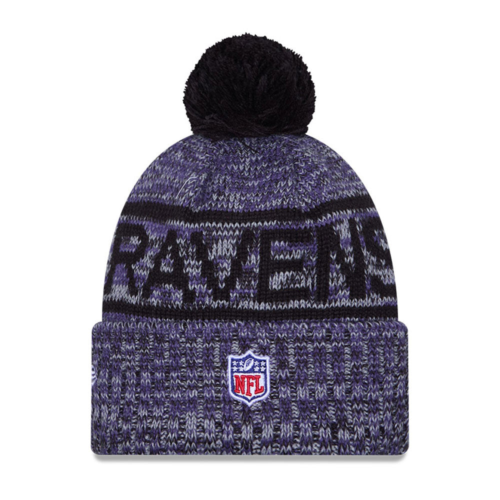 Baltimore Ravens New Era 2025 Sideline Cold Weather Cuffed Knit Hat with Pom