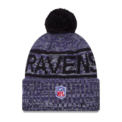 Baltimore Ravens New Era 2025 Sideline Cold Weather Cuffed Knit Hat with Pom